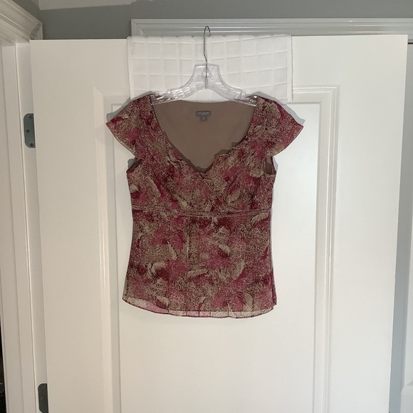 Anne Taylor 100% Silk Lined Sheer Sleeveless Blouse Mauve/ Tan/ Burgundy Size 2P - Picture 1 of 6